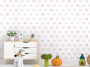 کاغذ دیواری کودک طرح پروانه‌ای | صورتی کد 12097