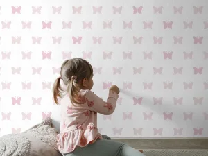 کاغذ دیواری کودک طرح پروانه‌ای | صورتی کد 12097