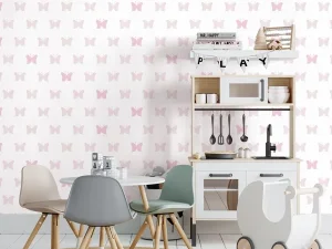 کاغذ دیواری کودک طرح پروانه‌ای | صورتی کد 12097