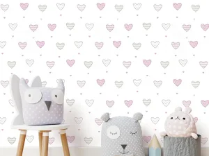 کاغذ دیواری کودک طرح قلب‌های رنگی کد 12095