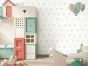 کاغذ دیواری کودک طرح قلب‌های رنگی | کرم کد 12092