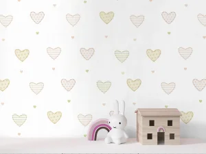 کاغذ دیواری کودک طرح قلب‌های رنگی | کرم کد 12092