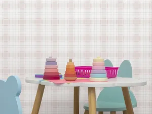 کاغذ دیواری کودک طرح چهارخونه | صورتی کد 12087