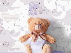 کاغذ دیواری کودک طرح خرس‌های عروسکی | بنفش کد 12081