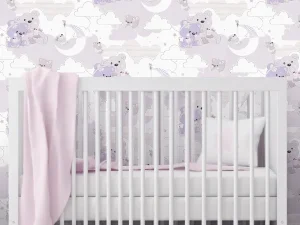 کاغذ دیواری کودک طرح خرس‌های عروسکی | بنفش کد 12081