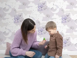کاغذ دیواری کودک طرح خرس‌های عروسکی | بنفش کد 12081