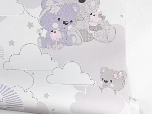 کاغذ دیواری کودک طرح خرس‌های عروسکی | بنفش کد 12081