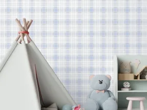 کاغذ دیواری کودک طرح چهارخونه | آبی کد 12079