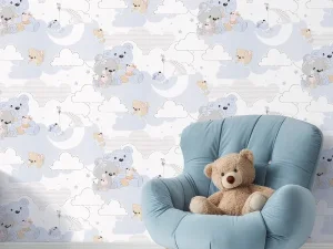 کاغذ دیواری کودک طرح خرس‌های عروسکی | آبی کد 12077