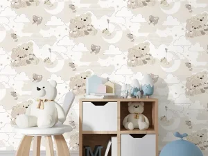 کاغذ دیواری کودک طرح خرس‌های عروسکی | کرم / قهوه‌ای کد 12073