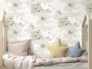 کاغذ دیواری کودک طرح خرس‌های عروسکی | کرم / قهوه‌ای کد 12073