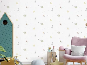 کاغذ دیواری کودک طرح دنیای حیوانات | سفید کد 12067