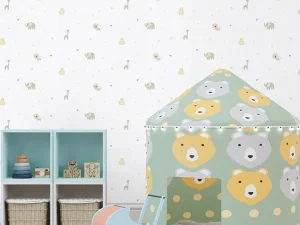 کاغذ دیواری کودک طرح دنیای حیوانات | سفید کد 12067