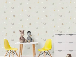 کاغذ دیواری کودک طرح دنیای حیوانات | سبز کد 12065