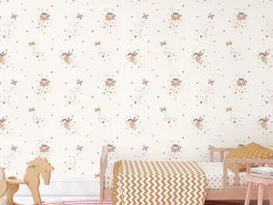 کاغذ دیواری کودک طرح فرشته‌ آسمانی | نارنجی / صورتی کد 12064