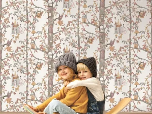 کاغذ دیواری کودک طرح جنگل پریان | نارنجی / قهوه‌ای کد 12062