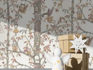 کاغذ دیواری کودک طرح جنگل پریان | نارنجی / قهوه‌ای کد 12062