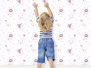 کاغذ دیواری کودک طرح فرشته‌های آسمانی | صورتی/ بنفش کد12061