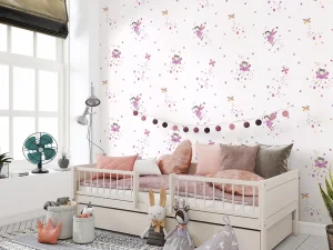 کاغذ دیواری کودک طرح فرشته‌های آسمانی | صورتی/ بنفش کد12061