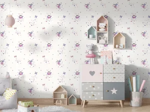 کاغذ دیواری کودک طرح فرشته‌های آسمانی | چند رنگ کد 12058