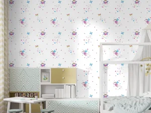 کاغذ دیواری کودک طرح فرشته‌های آسمانی | سفید کد 12055