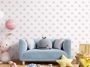 کاغذ دیواری کودک طرح نهنگ‌های دریایی | صورتی کد 12049