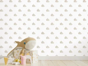 کاغذ دیواری کودک طرح نهنگ‌های دریایی | سفید / کرم کد 12045