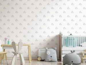 کاغذ دیواری کودک طرح نهنگ‌های دریایی | طوسی / سفید کد 12041