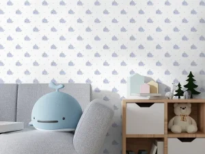 کاغذ دیواری کودک طرح نهنگ‌های دریایی | آبی / سفید کد 12037