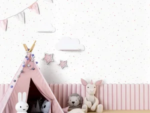 کاغذ دیواری کودک طرح ستاره باران | سفید کد 12027