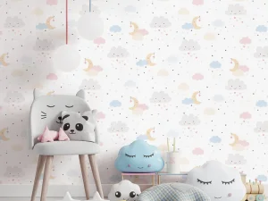 کاغذ دیواری کودک طرح آسمان ابری | سفید کد 12025