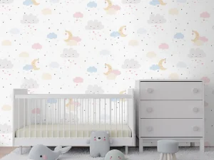 کاغذ دیواری کودک طرح آسمان ابری | سفید کد 12025