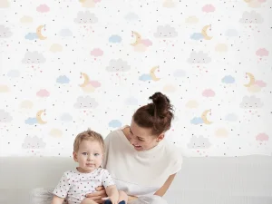 کاغذ دیواری کودک طرح آسمان ابری | سفید کد 12025