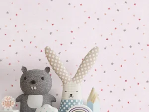 کاغذ دیواری کودک طرح ستاره باران | صورتی کد 12023