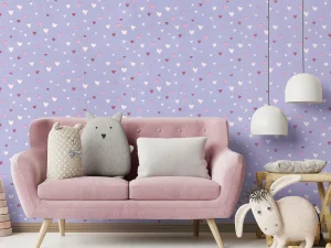 کاغذ دیواری کودک طرح قلبی | بنفش کد 12020