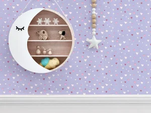 کاغذ دیواری کودک طرح قلبی | بنفش کد 12020