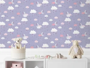 کاغذ دیواری کودک طرح آسمان ابری | بنفش کد 12017