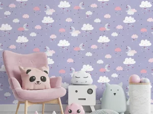 کاغذ دیواری کودک طرح آسمان ابری | بنفش کد 12017