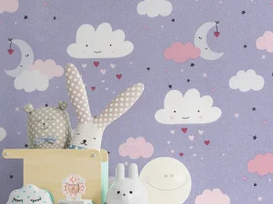کاغذ دیواری کودک طرح آسمان ابری | بنفش کد 12017