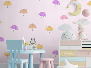 کاغذ دیواری کودک طرح چترهای رنگی | صورتی کد 12016