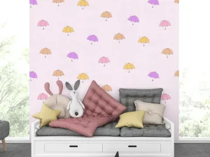 کاغذ دیواری کودک طرح چترهای رنگی | صورتی کد 12016