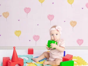کاغذ دیواری کودک طرح بادکنک های قلبی | صورتی کد 12015