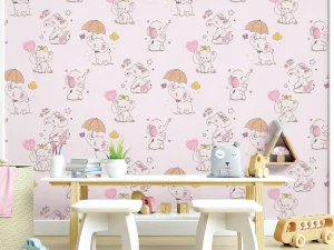 کاغذ دیواری کودک طرح فیل های کوچک | صورتی کد 12013
