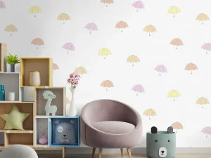 کاغذ دیواری کودک طرح چتر های رنگی کد 12012