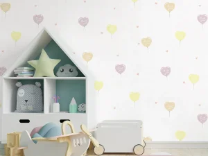 کاغذ دیواری کودک طرح بادکنک های قلبی کد 12011