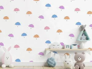 کاغذ دیواری کودک طرح چترهای رنگی | سفید کد 12008