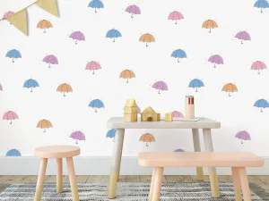 کاغذ دیواری کودک طرح چترهای رنگی | سفید کد 12008
