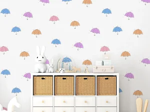 کاغذ دیواری کودک طرح چترهای رنگی | سفید کد 12008