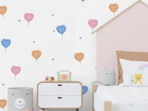 کاغذ دیواری کودک طرح بادکنک‌های قلبی | سفید کد 12007