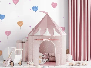 کاغذ دیواری کودک طرح بادکنک‌های قلبی | سفید کد 12007